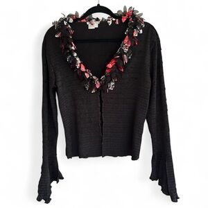 Y2K ALBERTO MAKALI Bell Sleeve Crinkle Split Hem Top Whimsigoth Witchy Goth Sz L